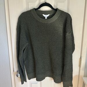 Time and Tru Olive Green Waffle Knit Crew Sweater